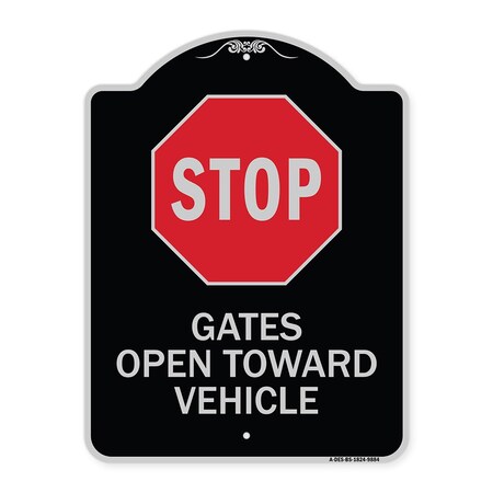 Signmission Designer Series-Stop Gates Open Toward Vehicle Black & Silver Alum, 24" x 18", BS-1824-9884 A-DES-BS-1824-9884
